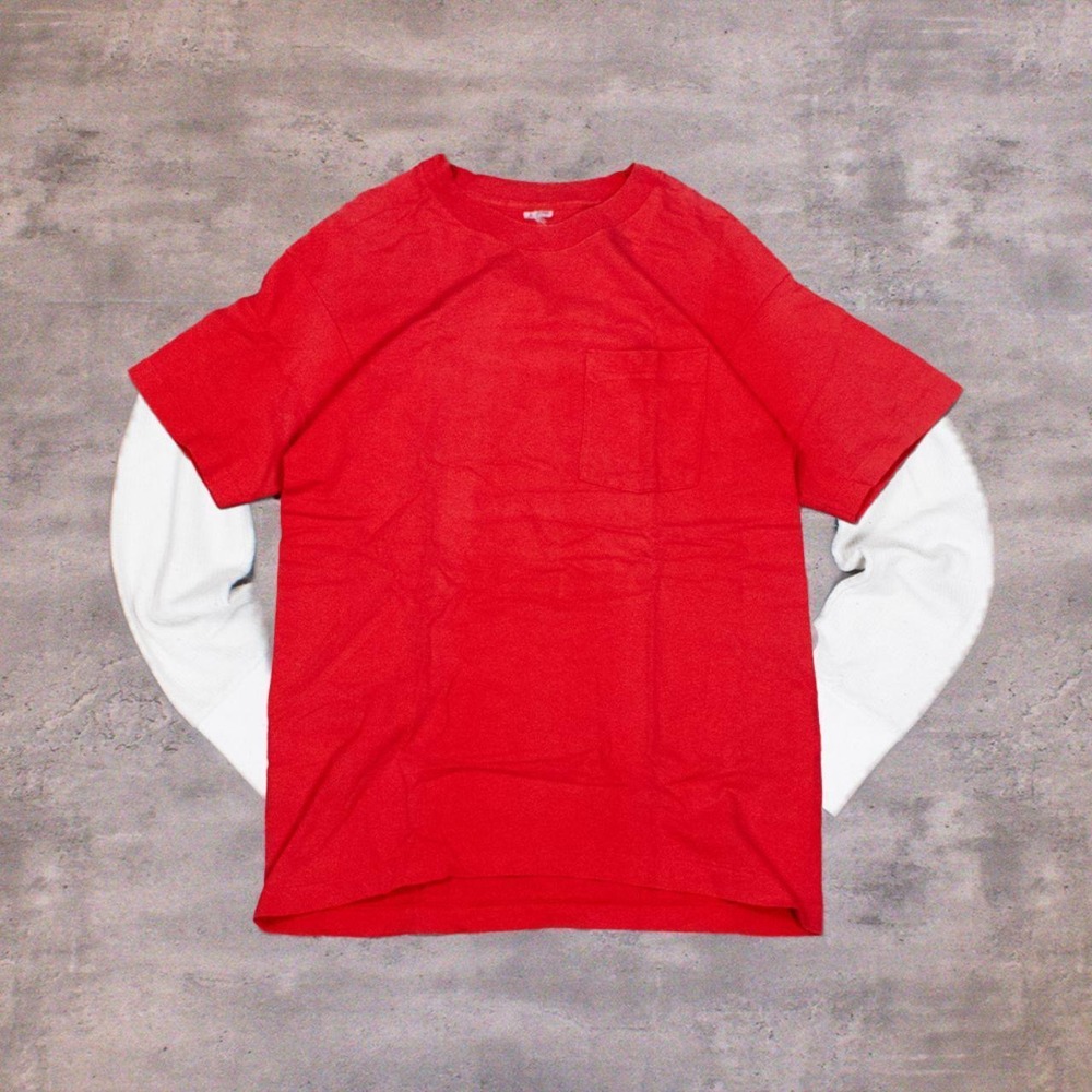 Vintage 1990's Fruit Of The Loom Pocket Blank Red Pocket Single Stitch T-Shirt